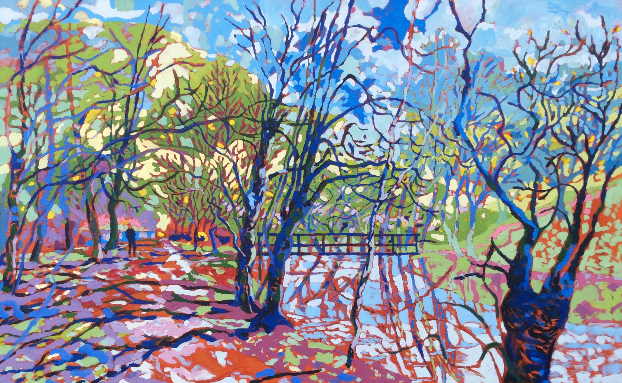 Coldeaton Bridge in Winter. Oil on canvas. 100 x 161 cm. (Sold)