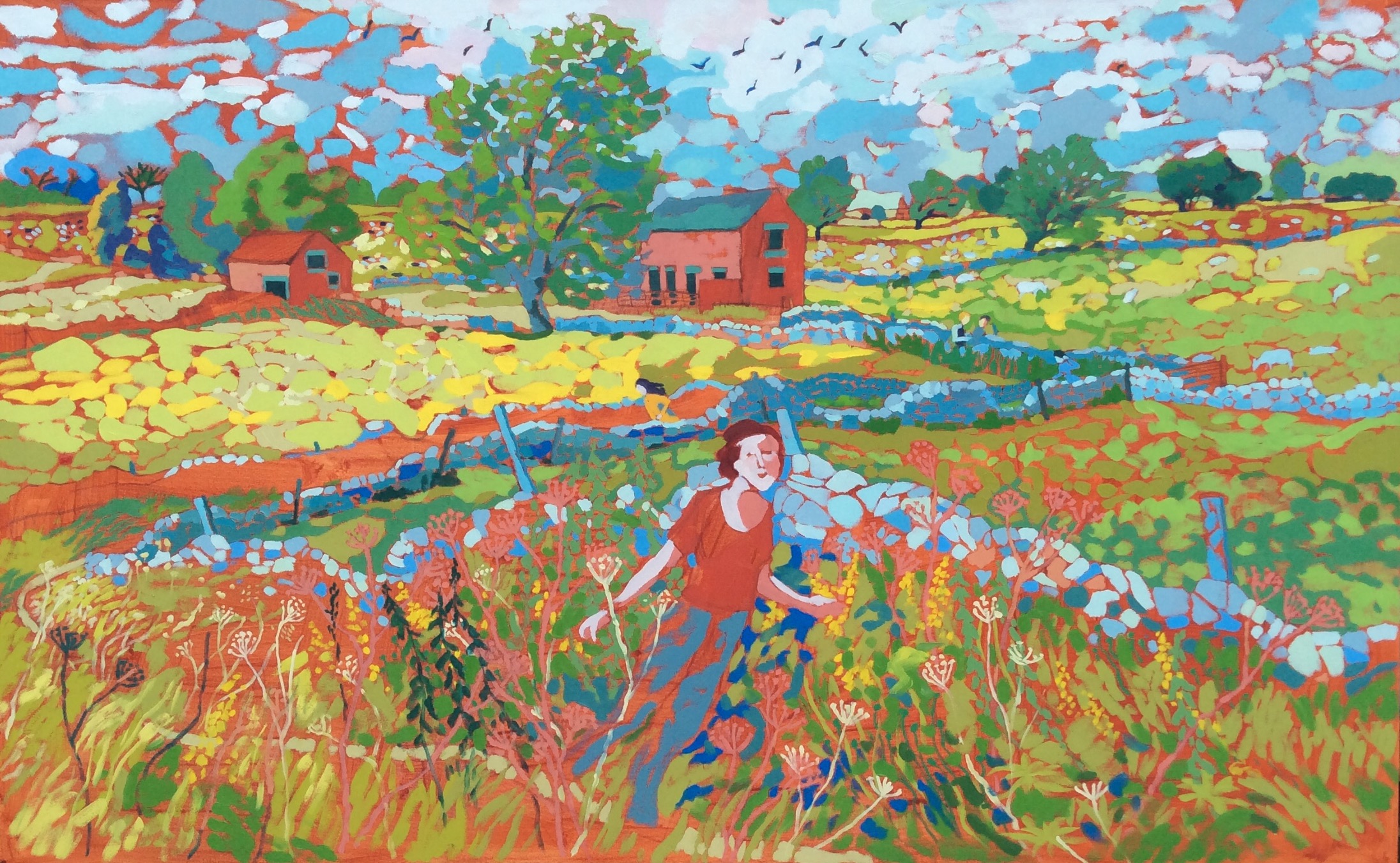 Walking Through Summer Fields, Alstonefield. Oil on canvas. 100 x 161 cm.
