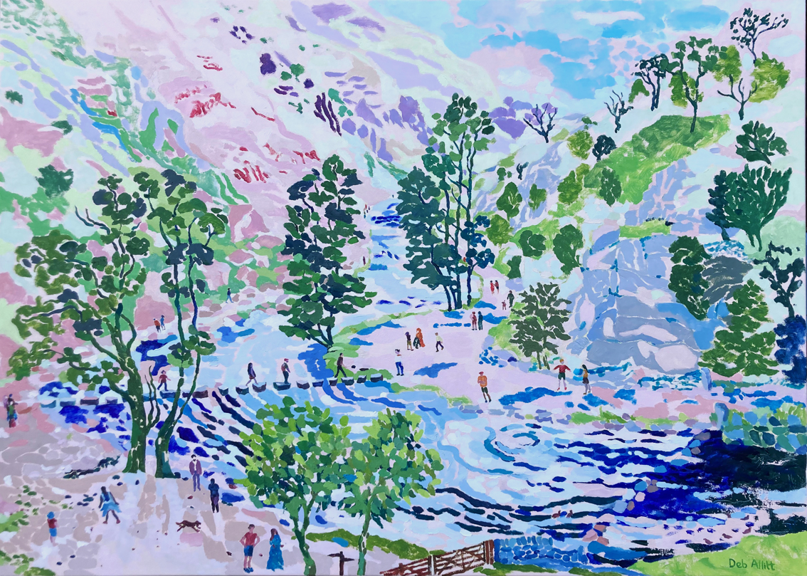 Dovedale Stepping Stones In July. Oil on canvas. 100 x 140 cm