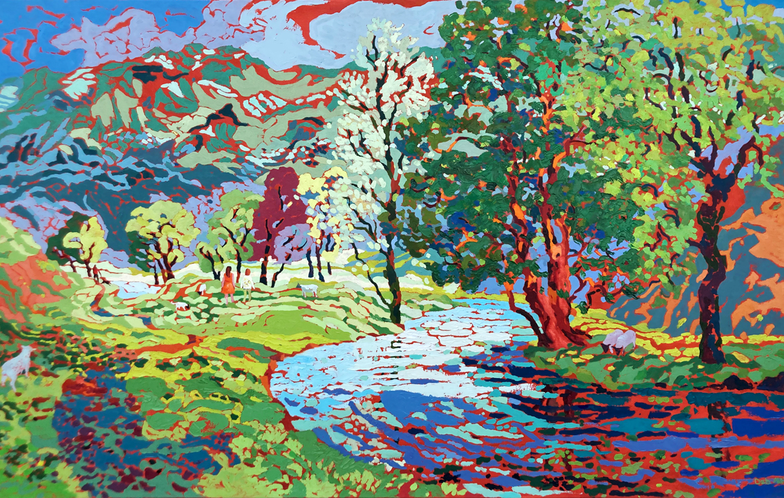 A Bend in the River Dove, High Summer. Oil on canvas. 100 x 160 cm