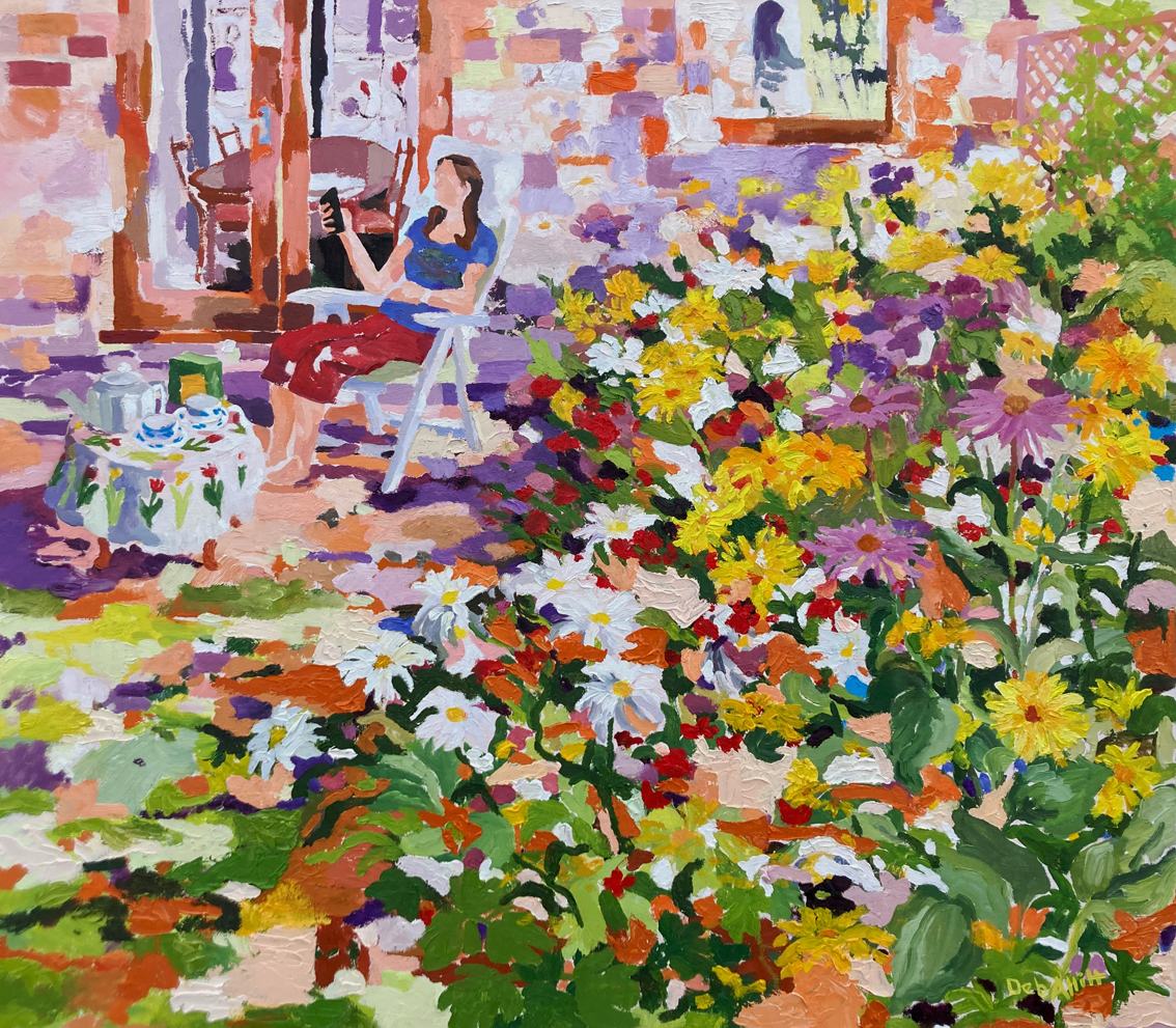 Girl Reading in the Flower Garden. 70 x 80 cm. Oil on canvas.